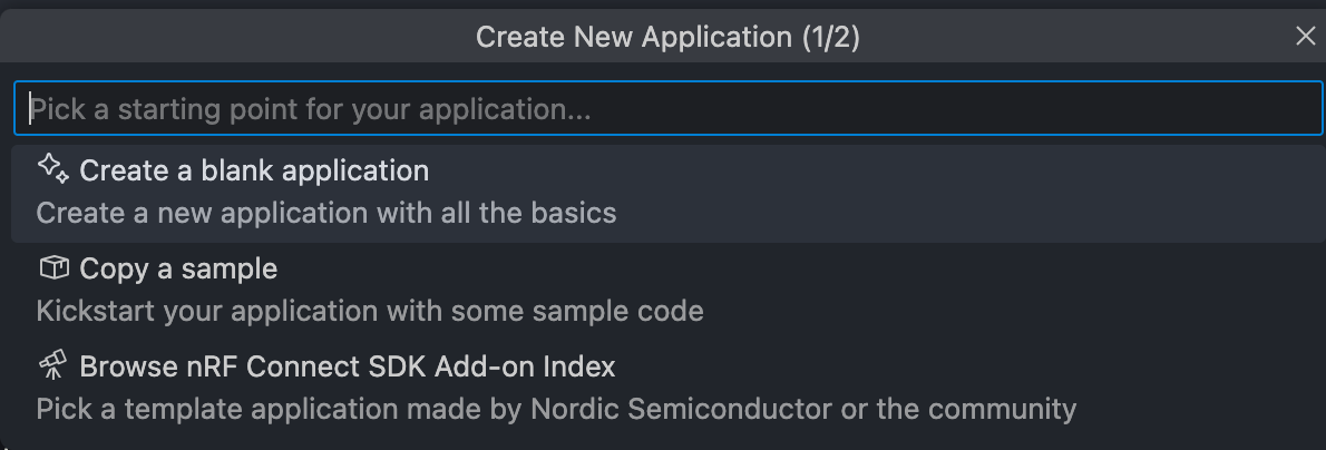 Create New Application menu