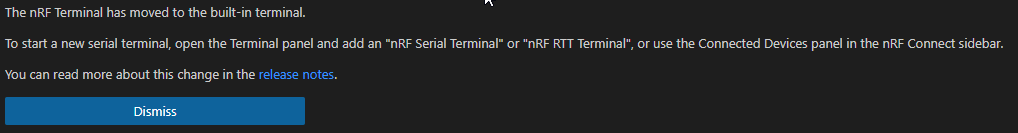nRF Terminal window with the notification of the switch